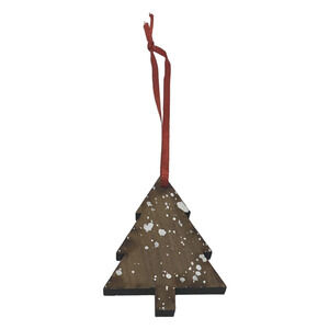Christmas Tree Ornament Handcrafted Walnut Wood Splatter Painted Lights Hanger